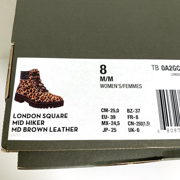 Timberland London Square Mid Hiker Boots Calf Hair Leopard Print Size 8 NEW - Picture 8 of 8